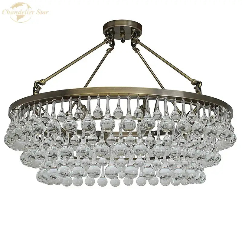 Modern brass led round glass crystal chandelier living room light
