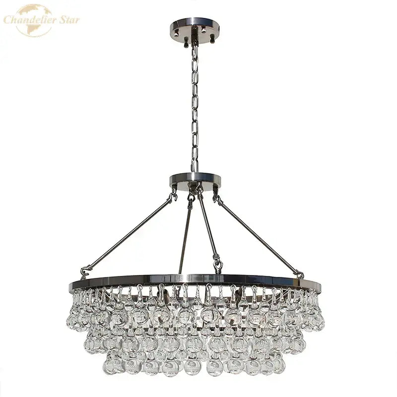 Modern brass led round glass crystal chandelier living room light
