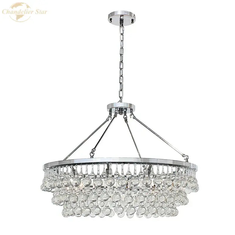 Modern brass led round glass crystal chandelier living room light