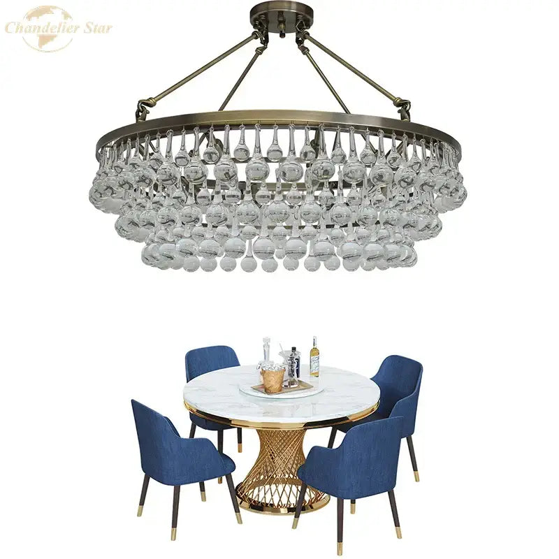 Modern brass led round glass crystal chandelier living room light