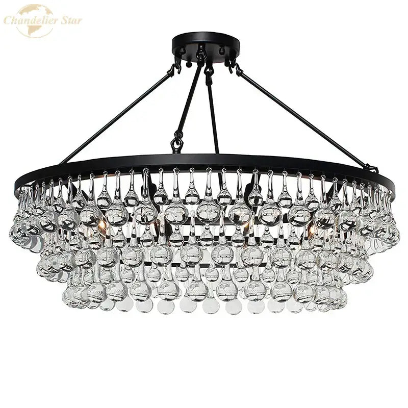 Modern brass led round glass crystal chandelier living room light