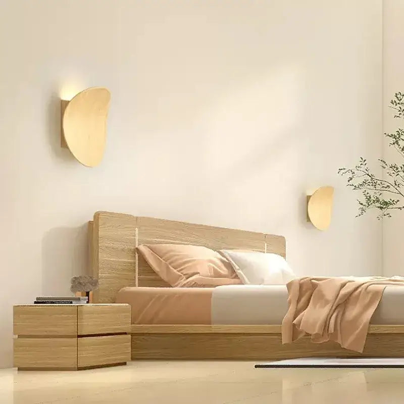 Modern wooden round wall lamp bedroom ambient lighting
