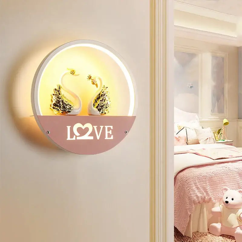Modern round wall lamp with figurine shelf for children bedroom