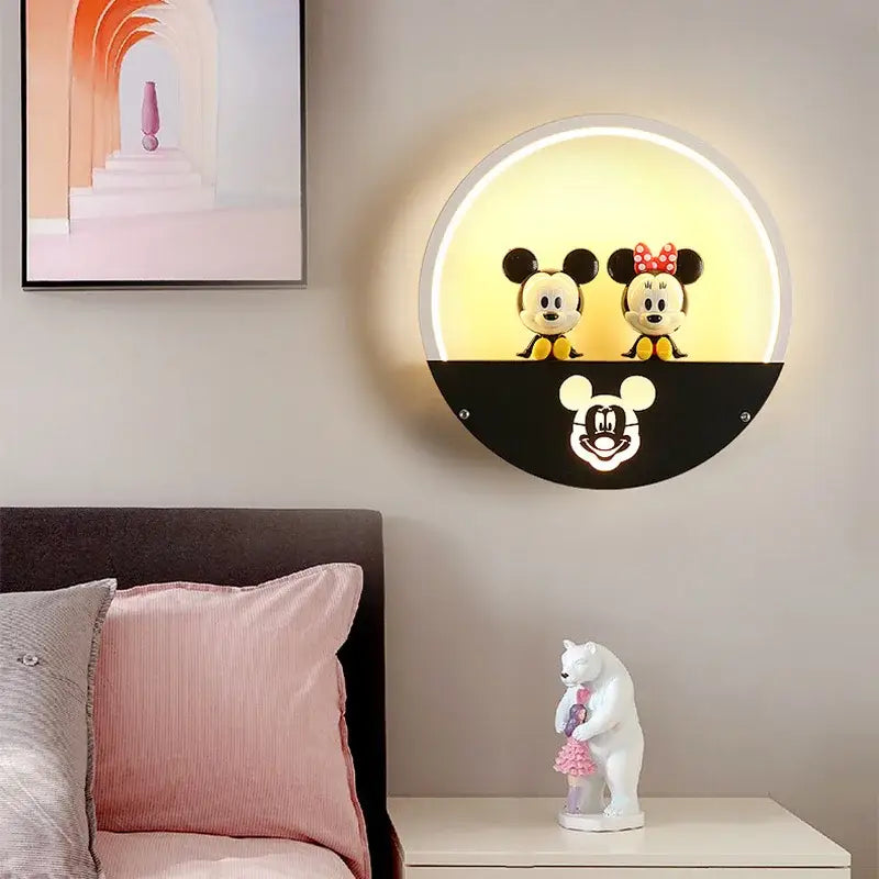 Modern round wall lamp with figurine shelf for children bedroom