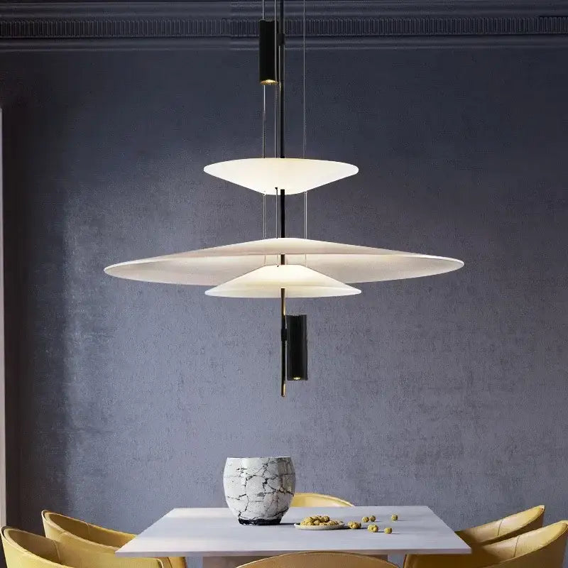 Modern tiered off-white led saucer pendant light for living room