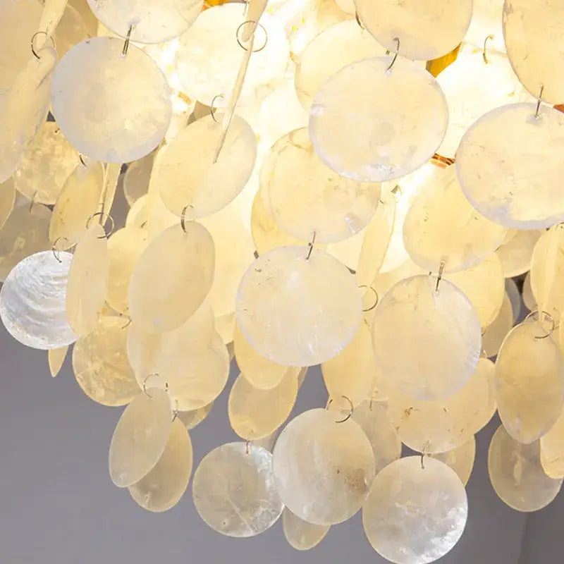 Modern gold led shell chandelier dining room tiered hanging light