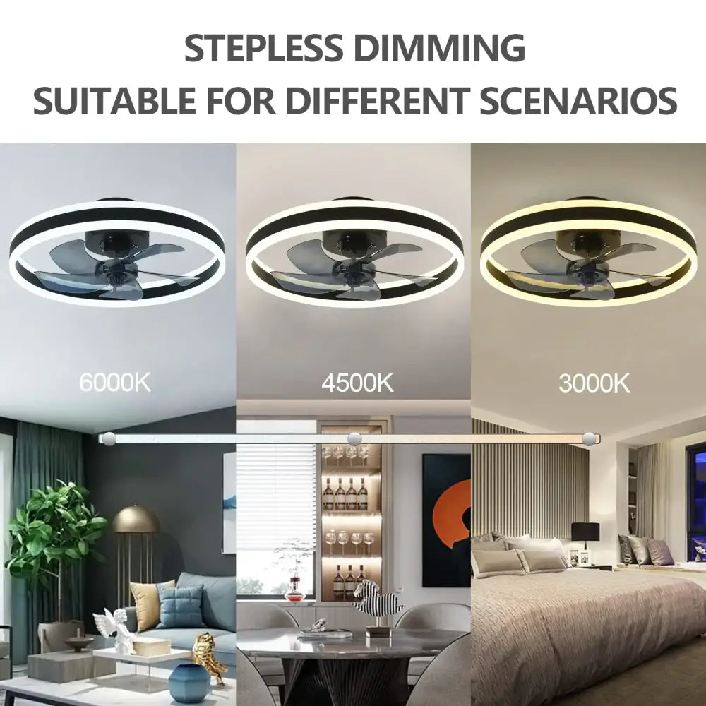Modern black & white circular ceiling fan light bedroom decor