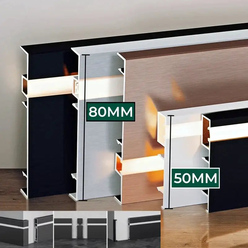 Modern wood & black led skirting aluminum profiles living room decor