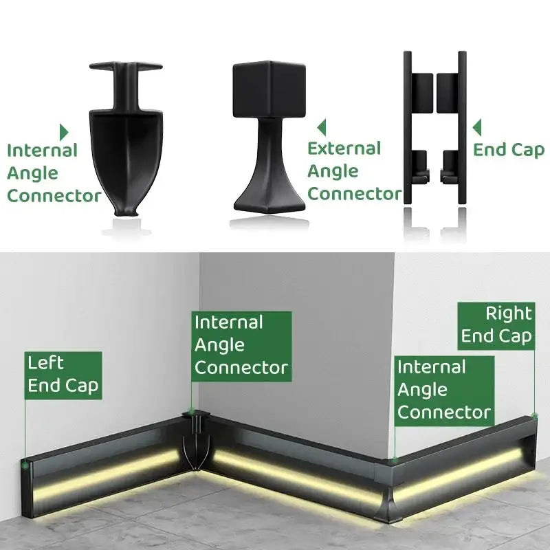 Modern black aluminum led skirting profile living room recessed light