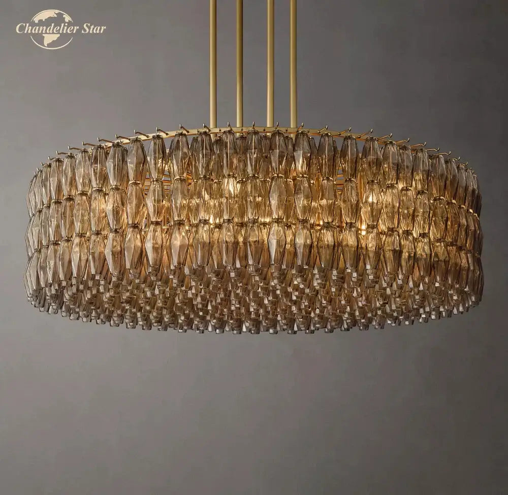 Modern amber led smoke glass chandelier living room pendant light
