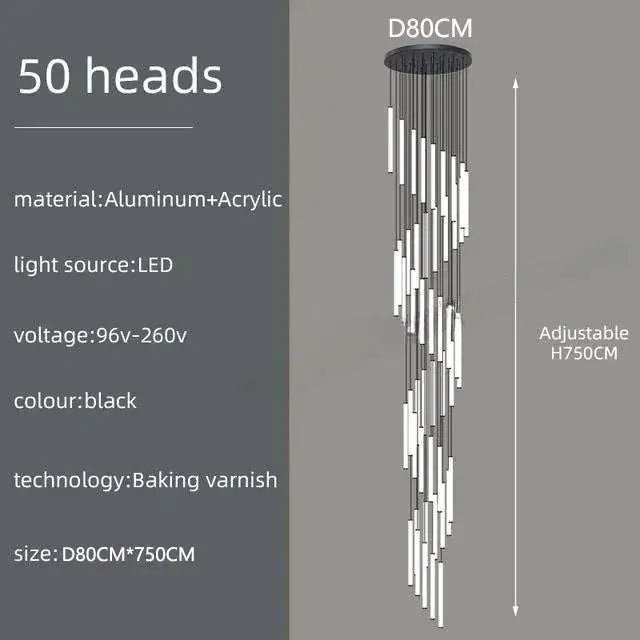 Modern black led spiral ceiling chandelier living room 50 light