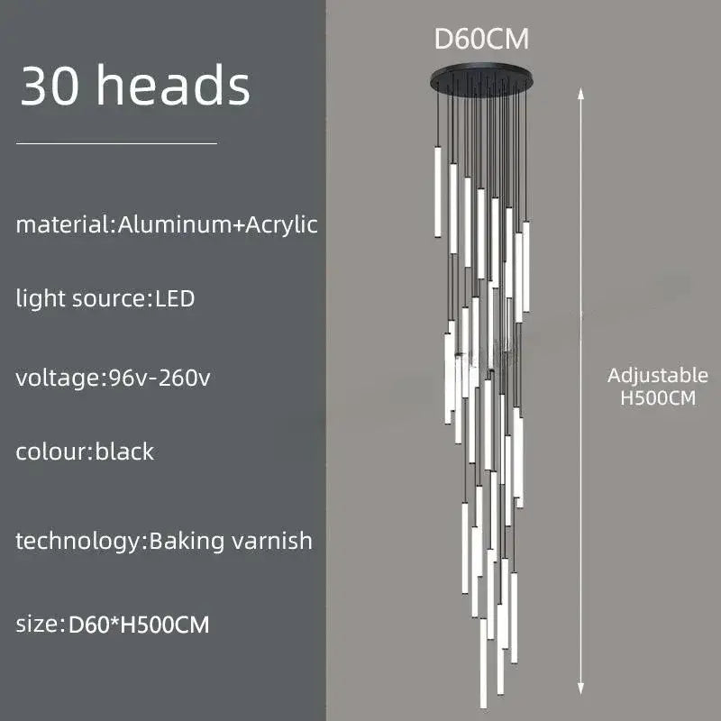 Modern black led spiral ceiling chandelier living room light