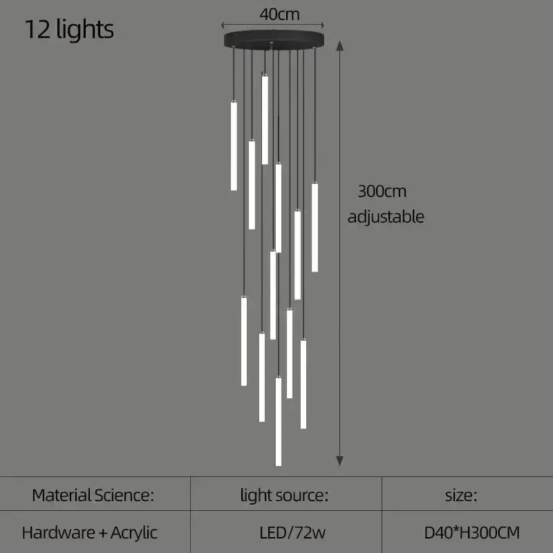 Modern black led spiral ceiling chandelier living room light