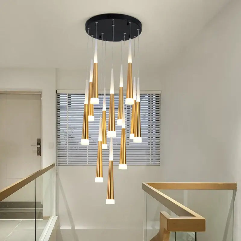 Modern gold & black led spiral chandelier stairwell pendant light