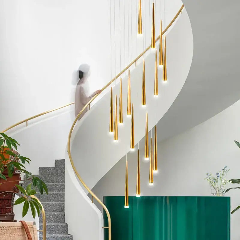 Modern gold & black led spiral chandelier stairwell pendant light