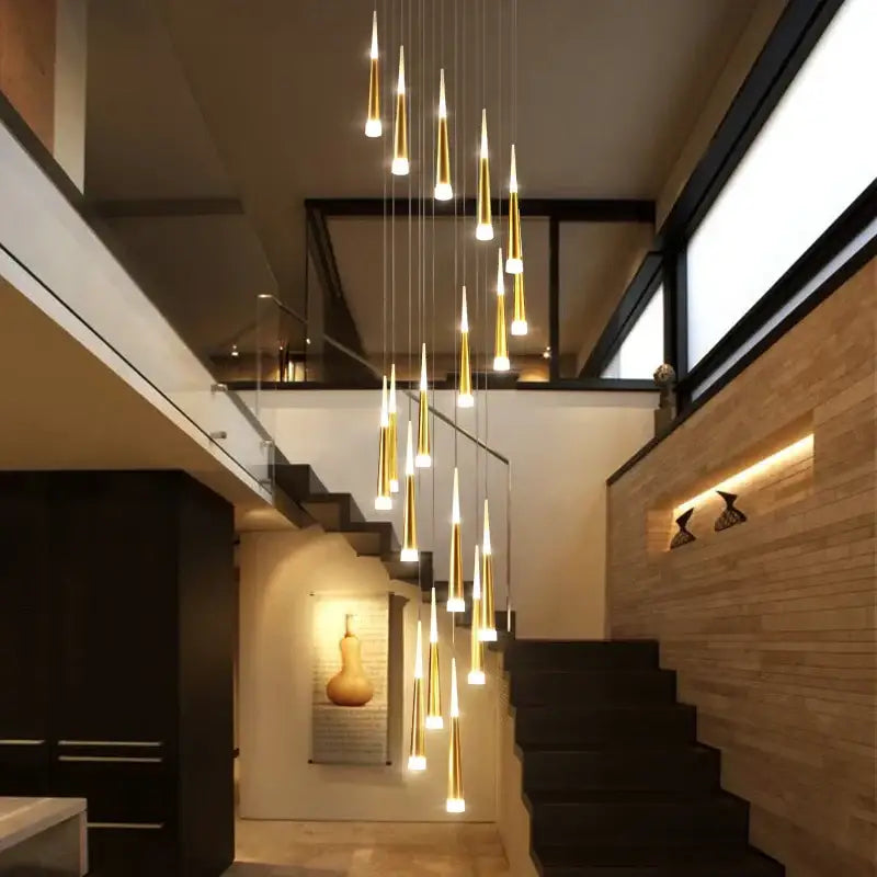 Modern gold & black led spiral chandelier stairwell pendant light
