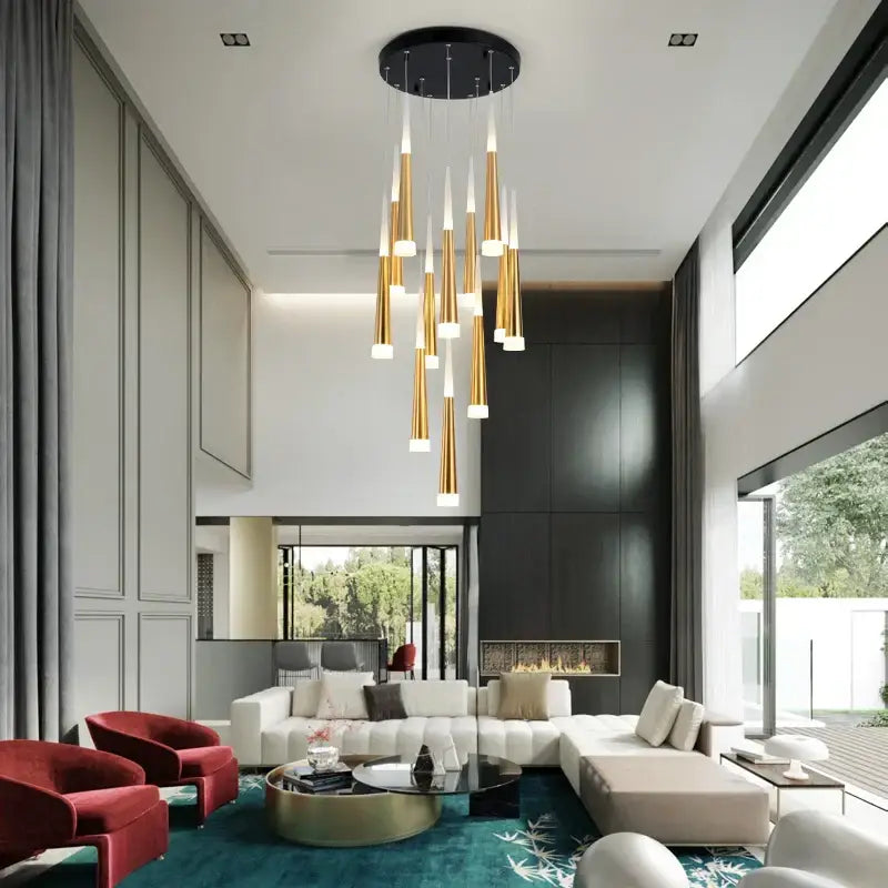 Modern gold & black led spiral chandelier stairwell pendant light
