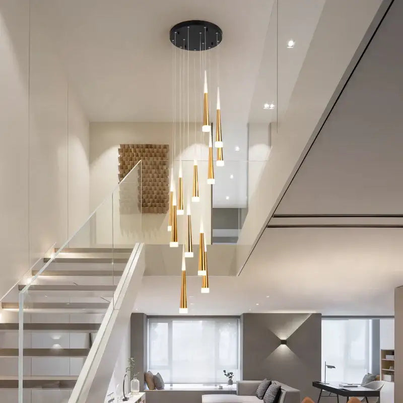 Modern golden led spiral chandelier stairwell pendant light