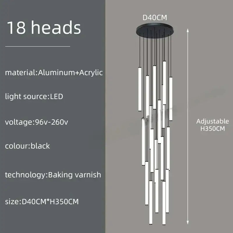 Modern black led spiral staircase ceiling chandelier for living room