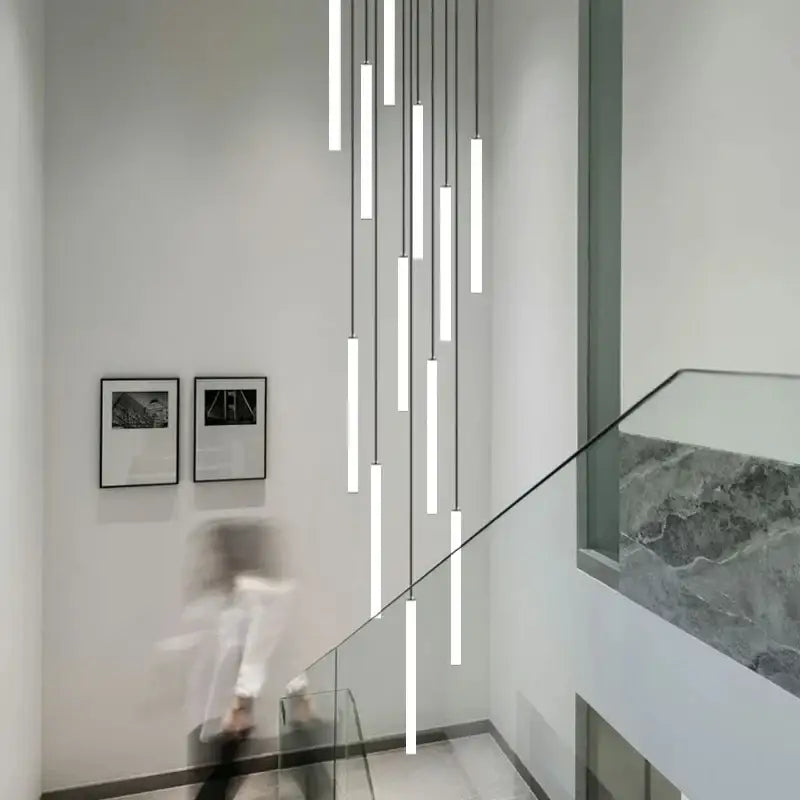 Modern black led spiral staircase ceiling chandelier for living room