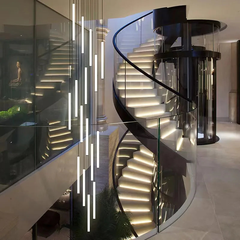 Modern black led spiral staircase chandelier dining room light