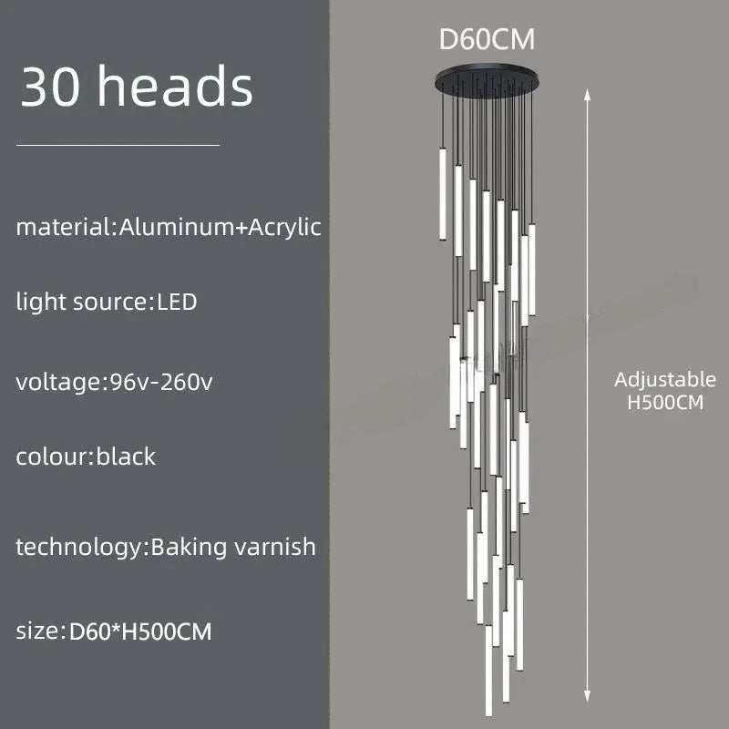 Modern black led spiral staircase chandelier dining room light