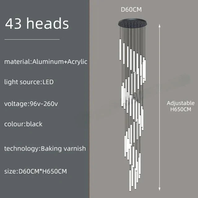 Modern black led spiral staircase chandelier – living room pendant