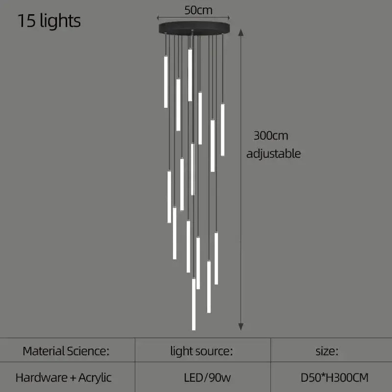 Modern black led spiral staircase chandelier dining room light