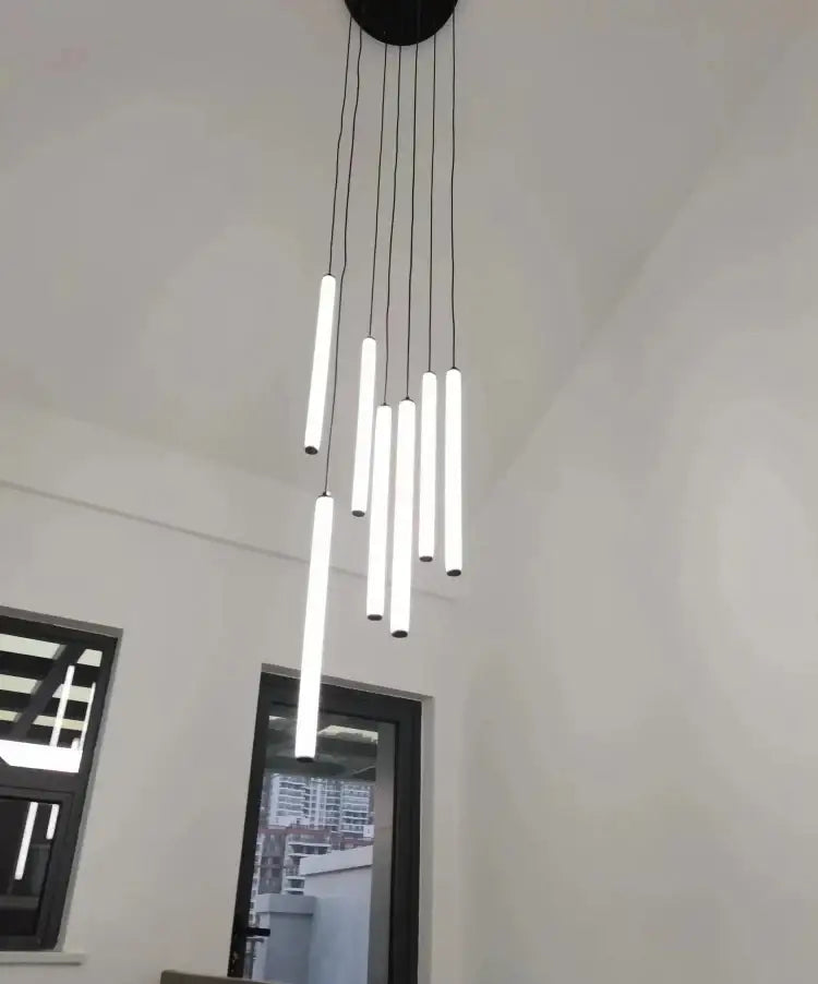 Modern black led spiral staircase chandelier dining room light