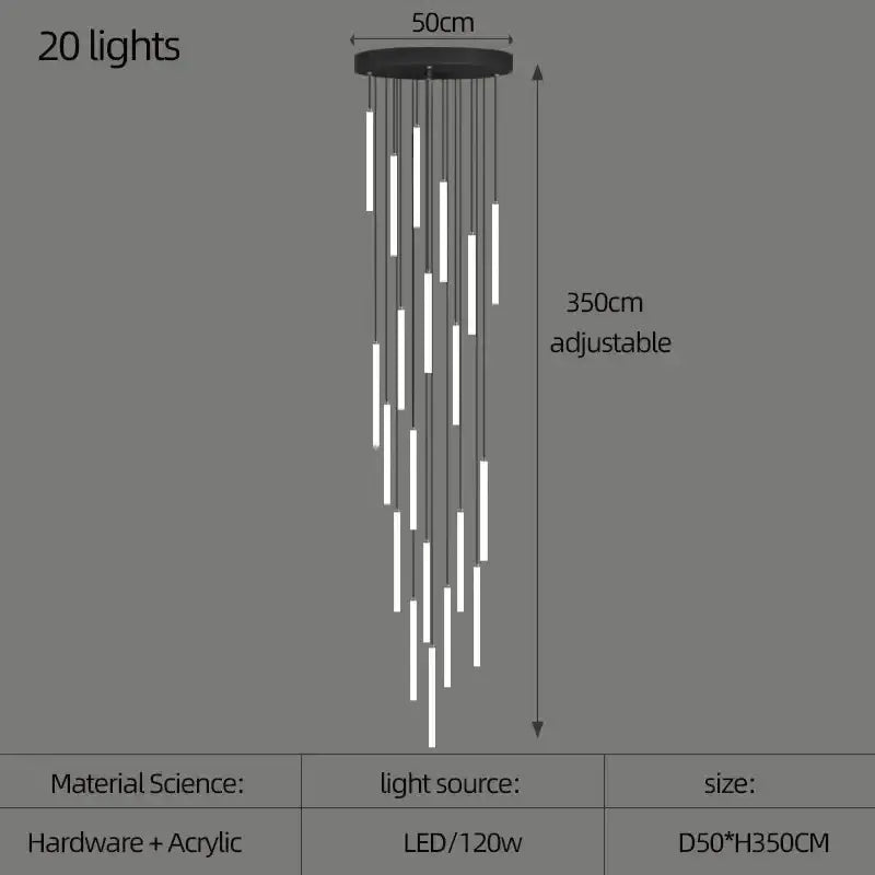 Modern black led spiral staircase chandelier – living room light