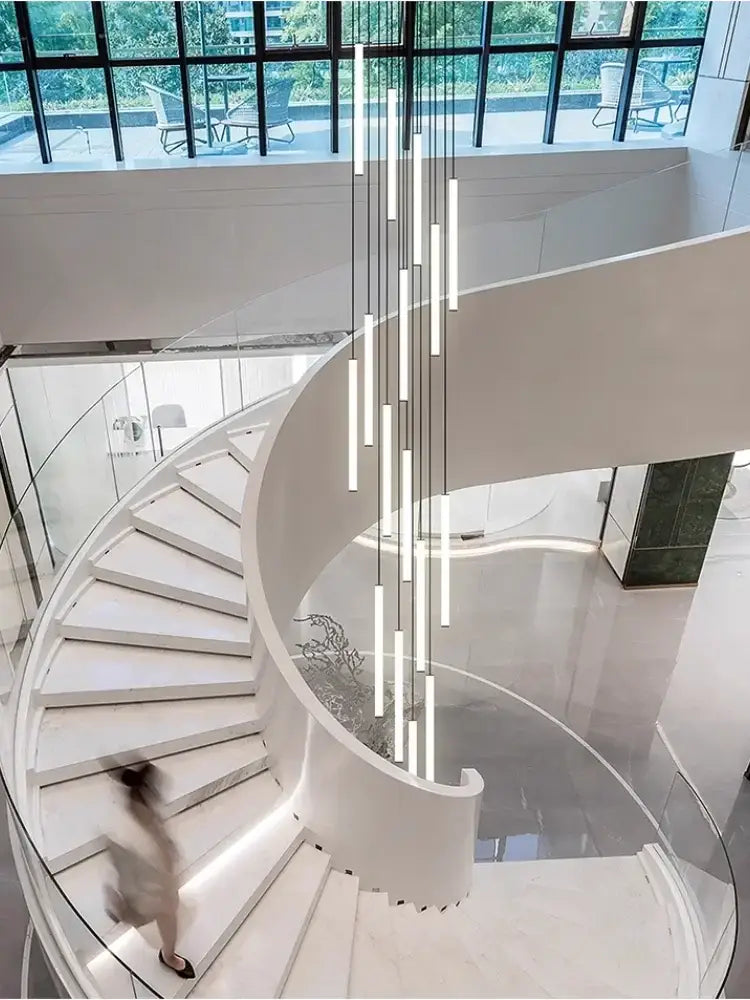 Modern black led spiral staircase chandelier – living room light