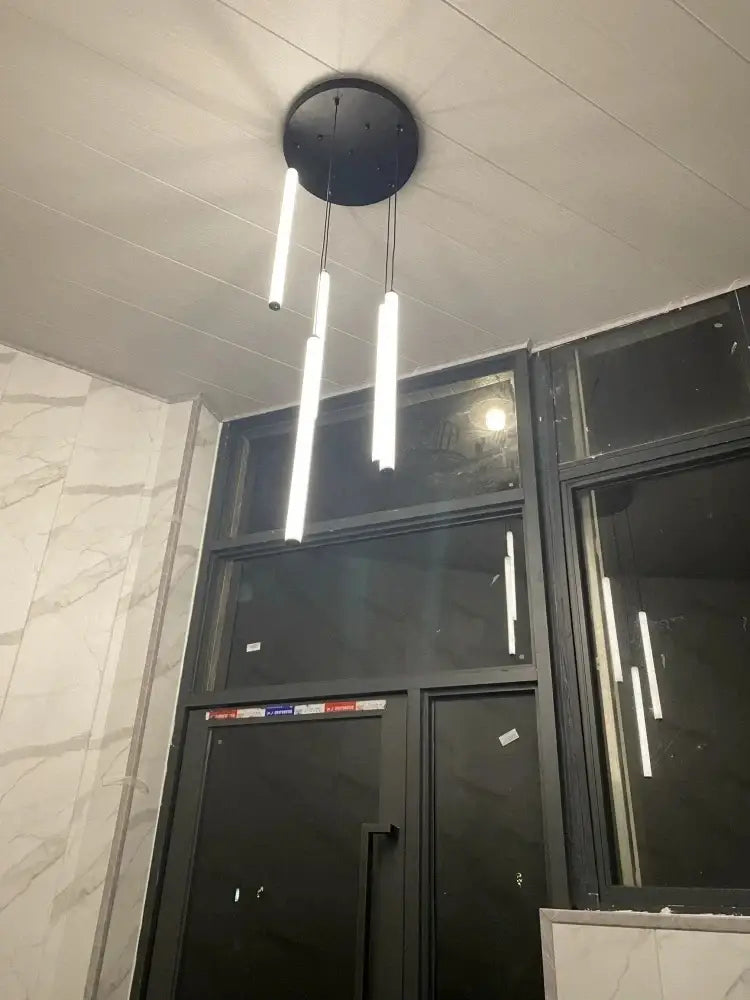 Modern black led spiral staircase chandelier – living room light
