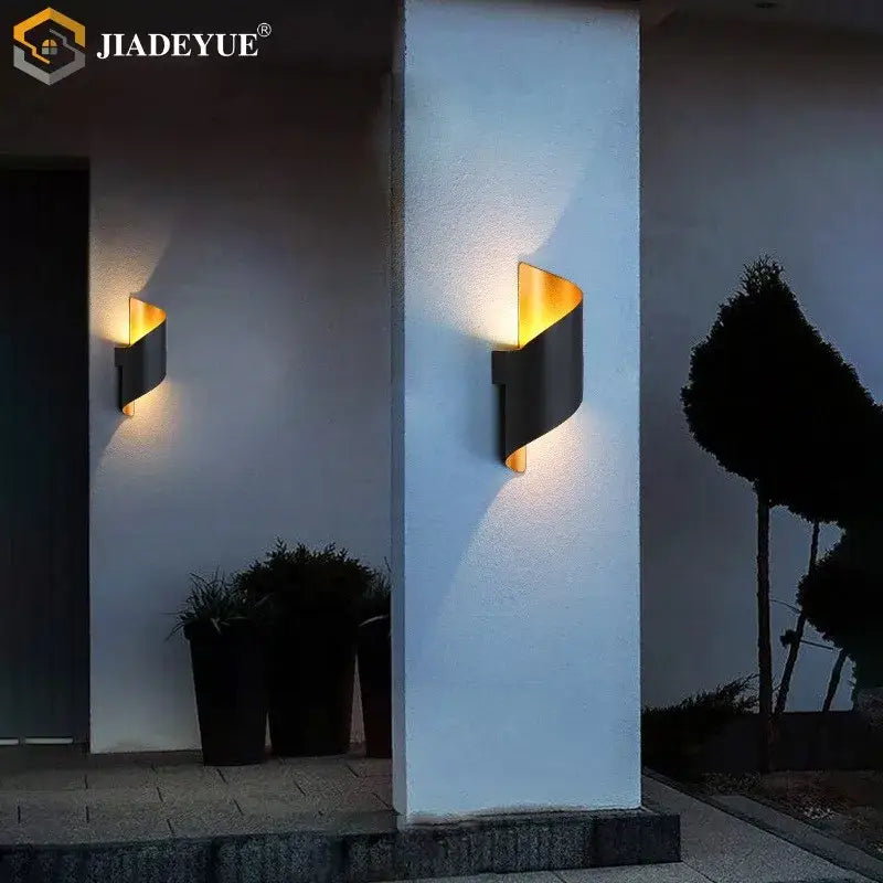 Modern black & gold led spiral wall light outdoor sconce