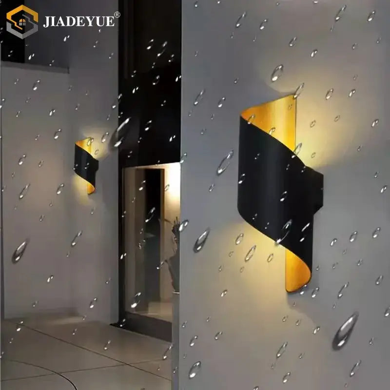 Modern black & gold led spiral wall light outdoor sconce