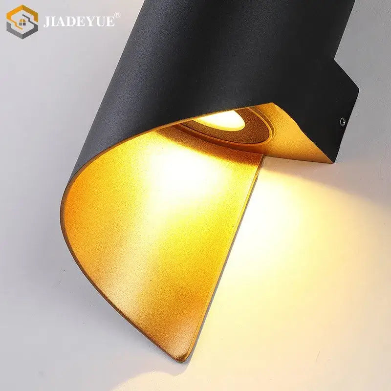 Modern black & gold led spiral wall light outdoor sconce
