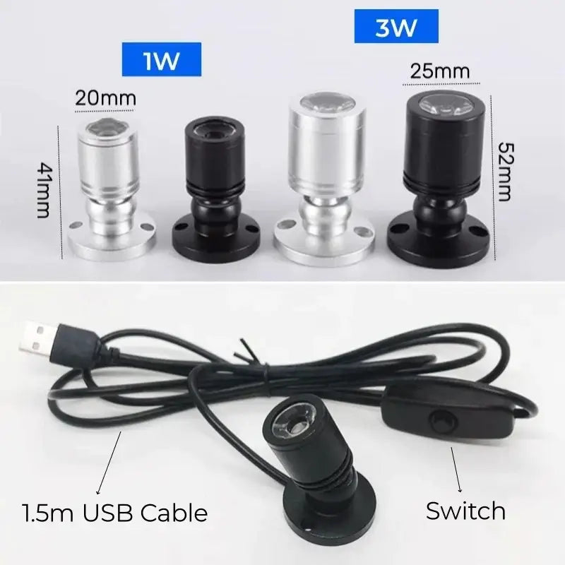 Modern black usb led spotlight showcase and cabinet light