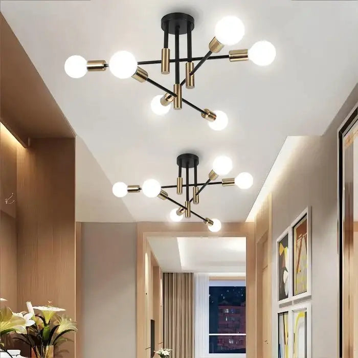 Modern black & brass led sputnik chandelier – living room ceiling light