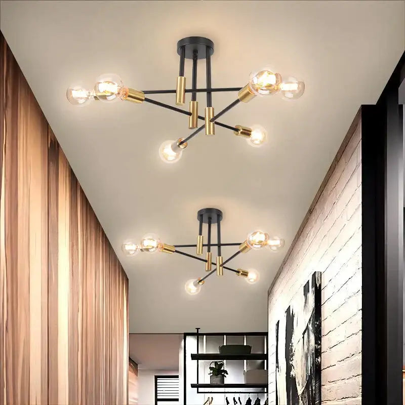 Modern black & brass led sputnik chandelier – living room ceiling light