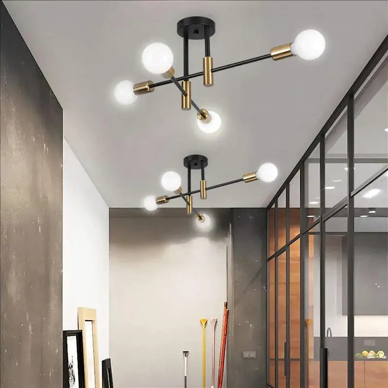 Modern black & brass led sputnik chandelier – living room ceiling light