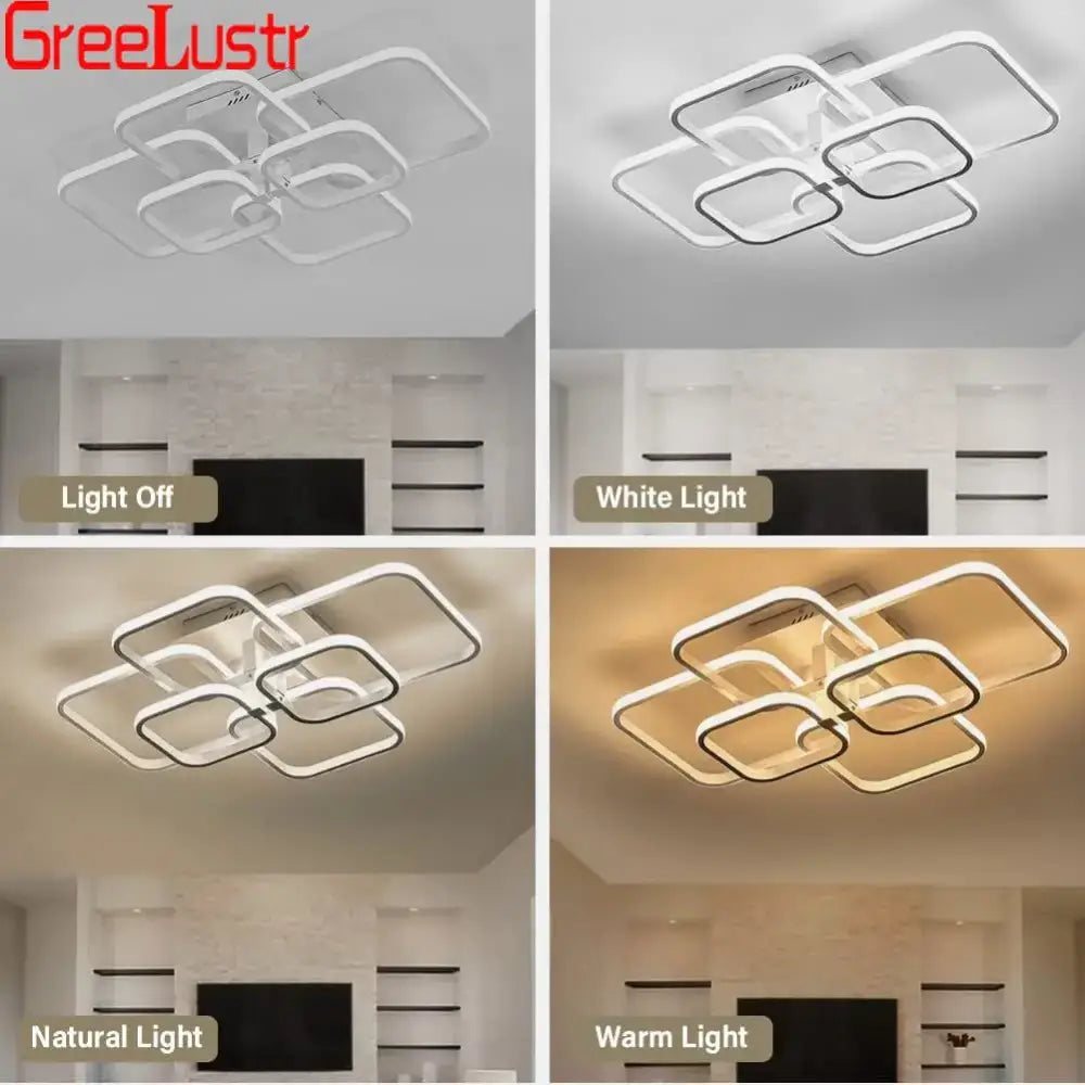 Modern white led square chandelier ceiling light for living room