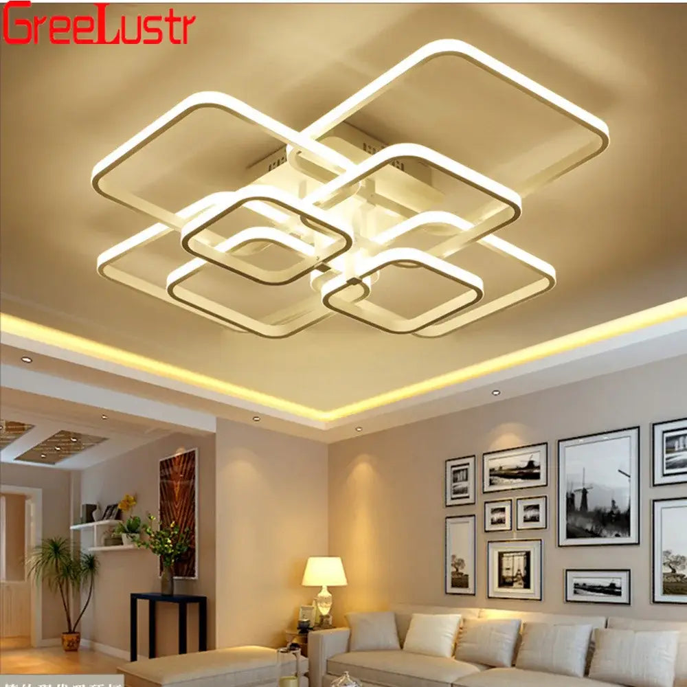 Modern white led square chandelier ceiling light for living room