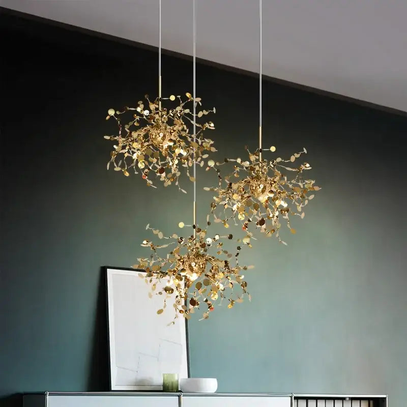 Modern gold leaf led stainless steel chandelier for living room