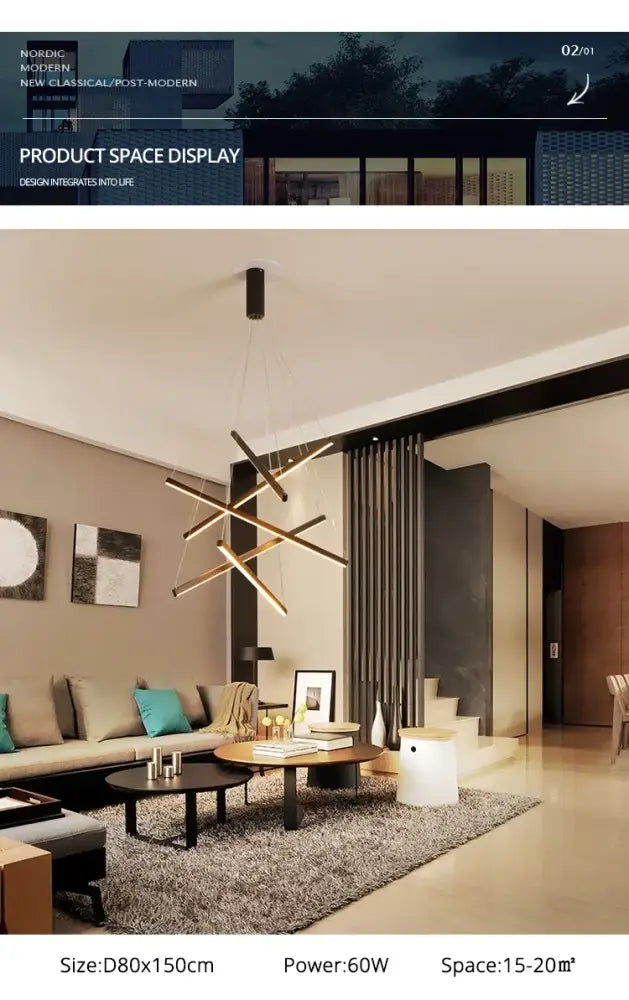 Modern geometric black & gold stair ceiling chandelier living room