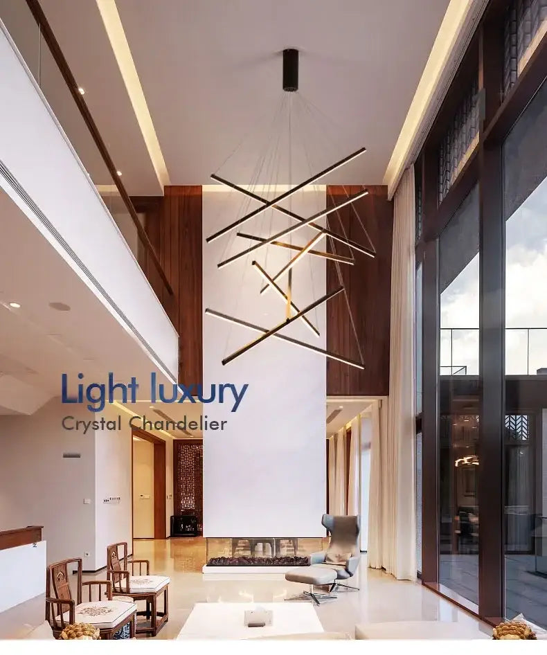 Modern geometric black & gold stair ceiling chandelier living room