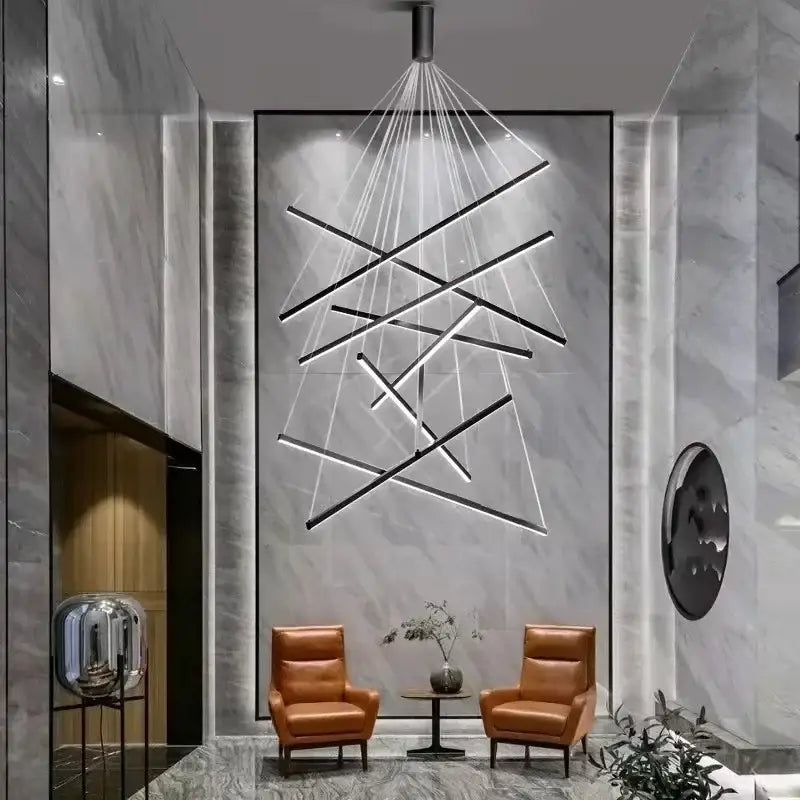 Modern geometric black & gold stair ceiling chandelier living room