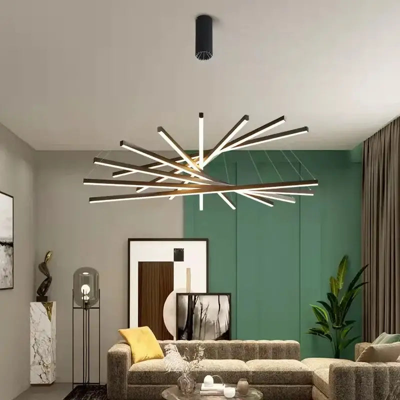 Modern geometric black & gold stair ceiling chandelier living room