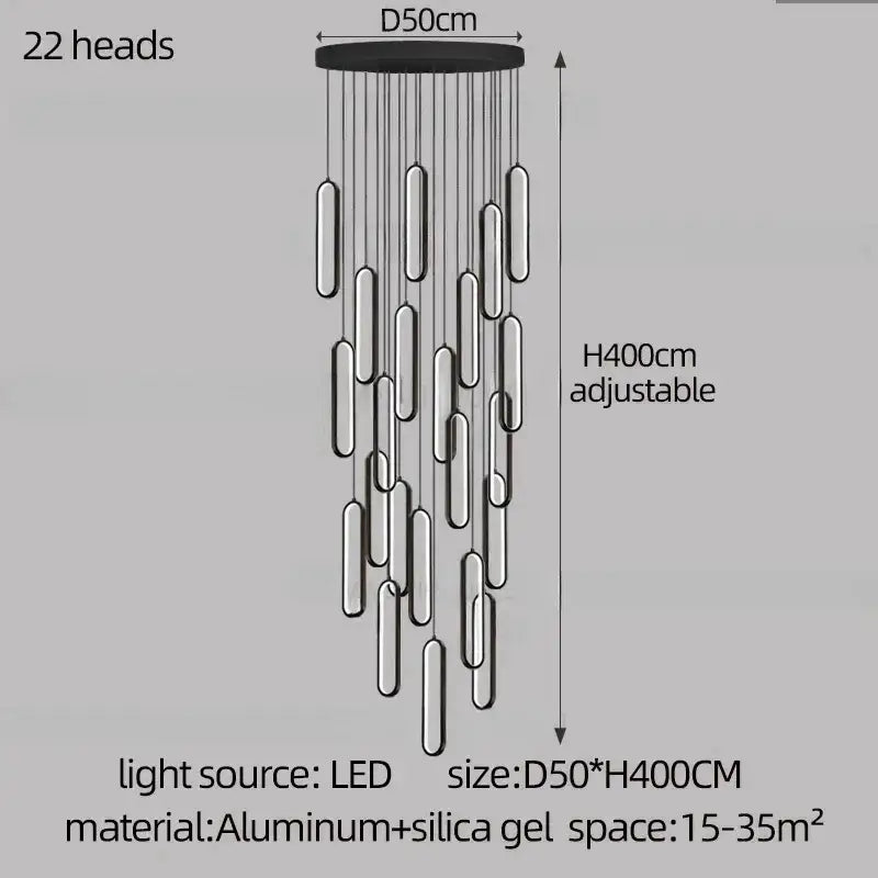 Modern gold led staircase branch chandelier for dining room