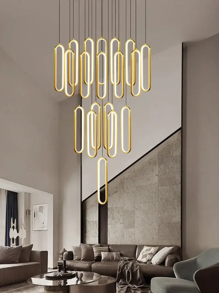 Modern gold led staircase branch chandelier for dining room