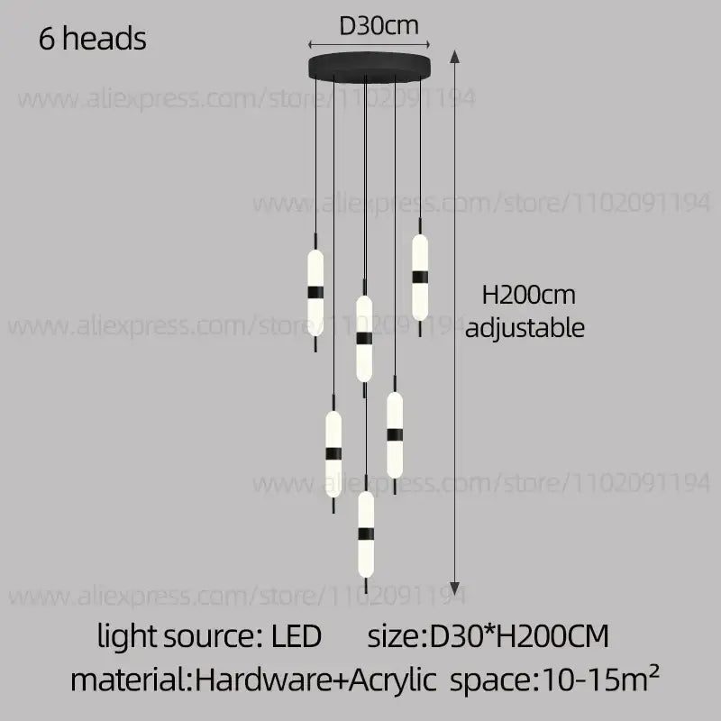 Modern minimalist black & white led staircase chandelier living room