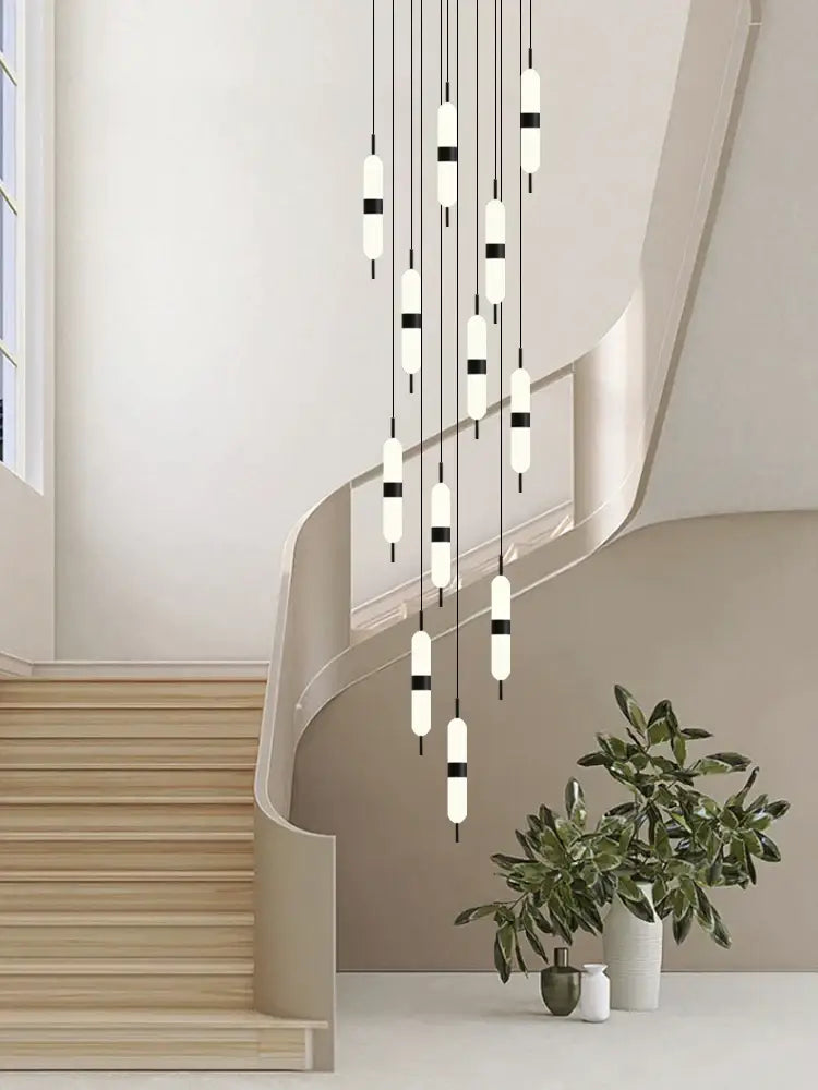 Modern minimalist black & white led staircase chandelier living room